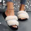 Fashion Luxury Women's Fluffy House Slippers Bling Crystal Decor Faux Fur Slides Woman Autumn Winter Open Toe Non Slip Plush Slippers
