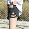 Side Strap Studded Denim Shorts Baggy Ripped High-waisted Jeans Wide Leg Slimming Worn Hot Pants Women