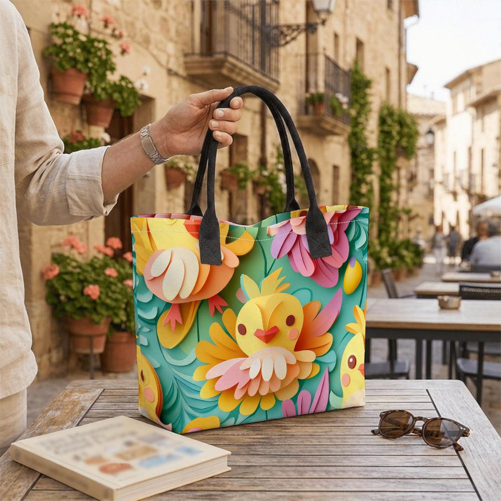 Cute Chick Printed Tote Bag Fashion Casual Large Capacity Daily Handbag for Women Outdoor Travel Shopping Carry All Purse