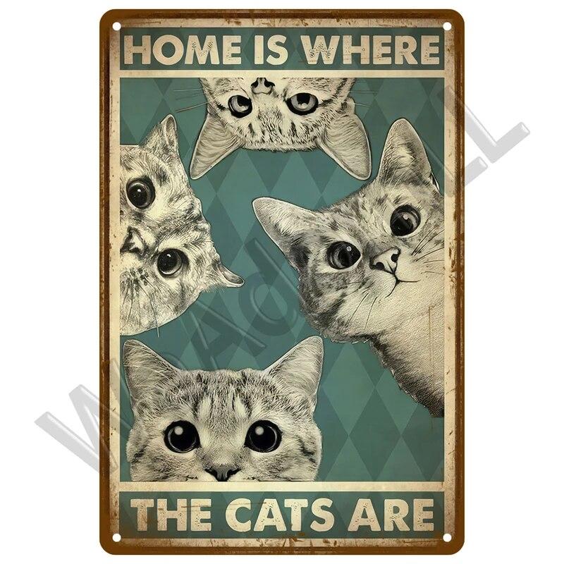 Кошки и собаки Happy Ретро Оловянная вывеска Art Cat Металлический знак Cat Табличка Плакат Украшение дома Кафе-бар Ванная комната Настенный декор Зоомагазин Комната