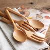 Natural Dinner Salad Ice Cream Kitchen Wood Handle Tableware Wooden Spoon Fork Utensils