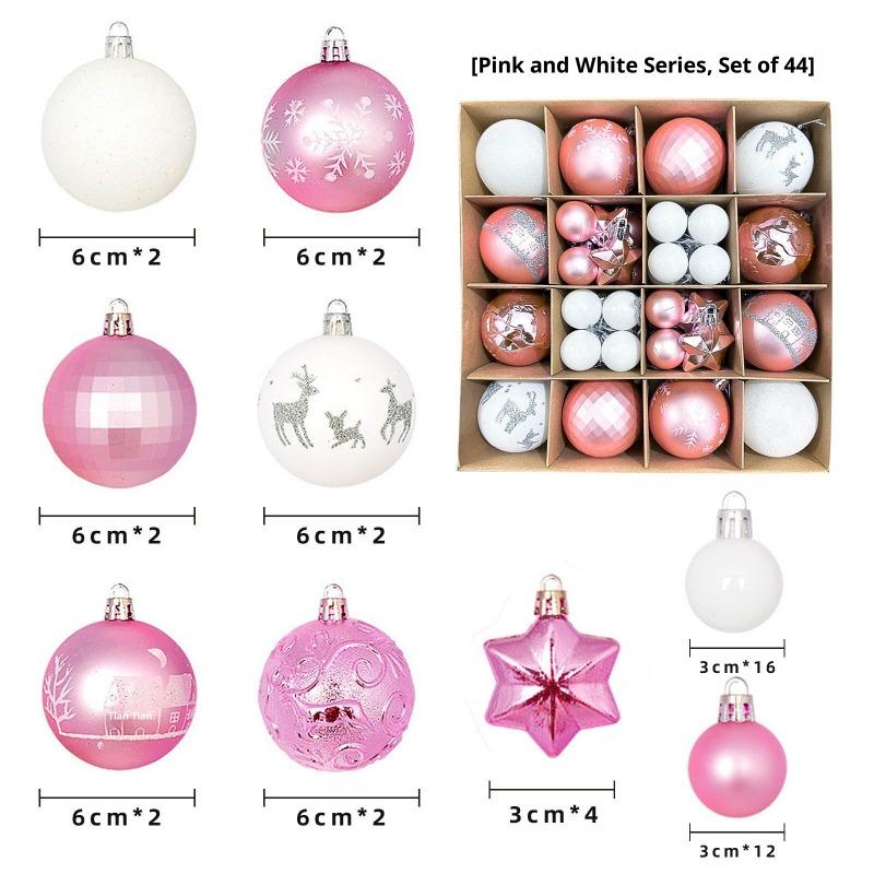 Xmas Tree Ornaments 42/44 Pcs Holiday Decor PVC Glossy Ball Set Christmas Decorations