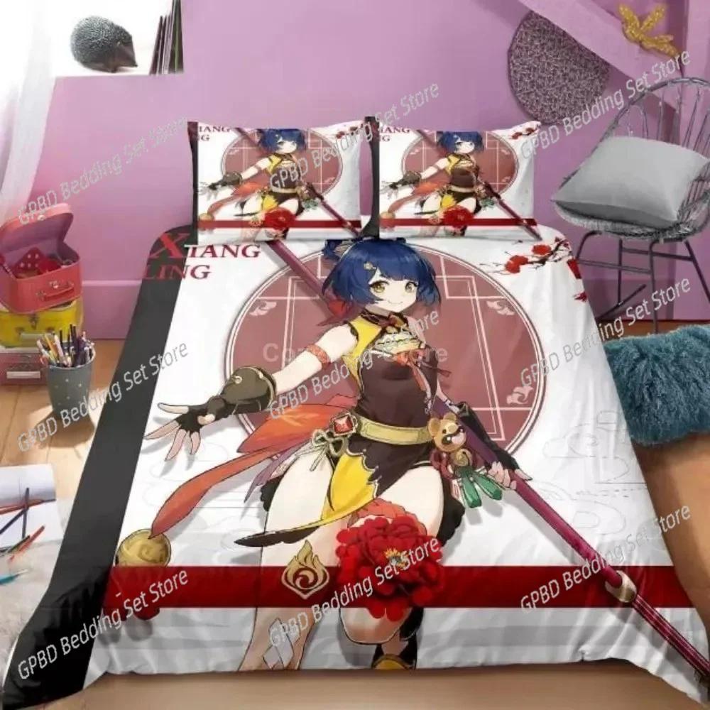Genshin Impact Bedding Set Cartoon Anime Duvet Cover Single Double Size Boys Luxury 3D Bed Linen Decor Home