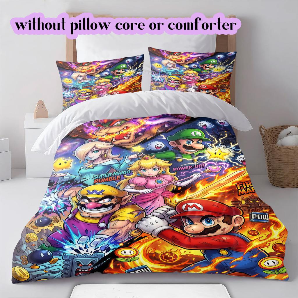 Super Mario Elite Anime Duvet Cover Set,3pcs Printed Cartoon Bedding,Cool Boutique Comforter Cover for Room Decor_LIAN