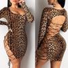 2025 НОВАЯ мода для женщин с леопардовым принтом, открытая спина, облегающее клубное платье на шнуровке