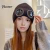Outdoor Commuting Warm Hat Winter Knit with Goggles, Unisex Ski Detachable Wind Proof Face Guard, Cold Weather Windproof Skull Cap for Skiing,