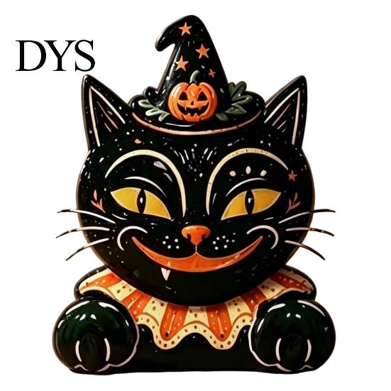Деревянная фигурка кошки, Винтажная фигурка на Хэллоуин, Деревенская фигурка ведьмы, зомби, совы, лягушки, Маленькое деревянное украшение для стола, Украшение для многоуровневой полки в стиле кантри