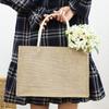 Eco Friendly Reusable Jute Bag Waterproof Interior Burlap Tote Bags Natural Linen Bags with Soft Cotton Handles and Laminated Interior