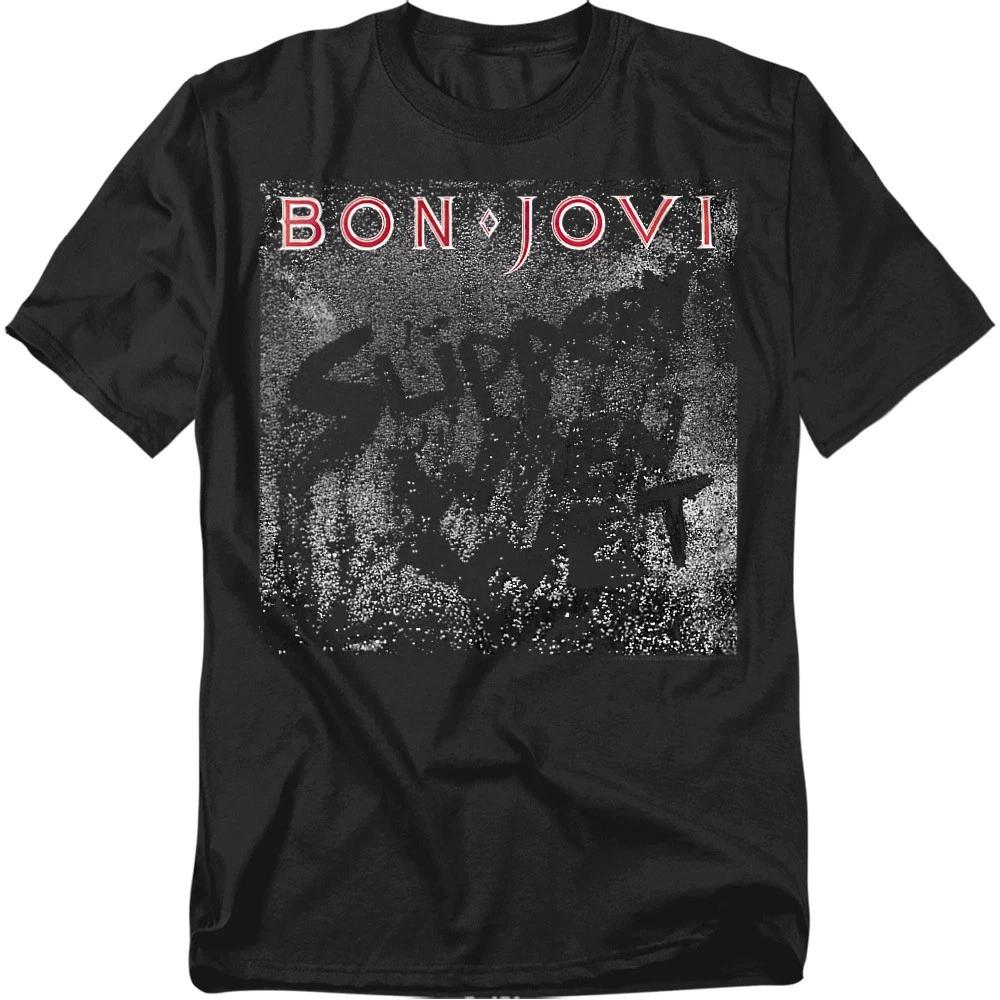 Футболка Bon Jovi Slippery Cover 100% Хлопок Мужская Топ S-5XL, Черный