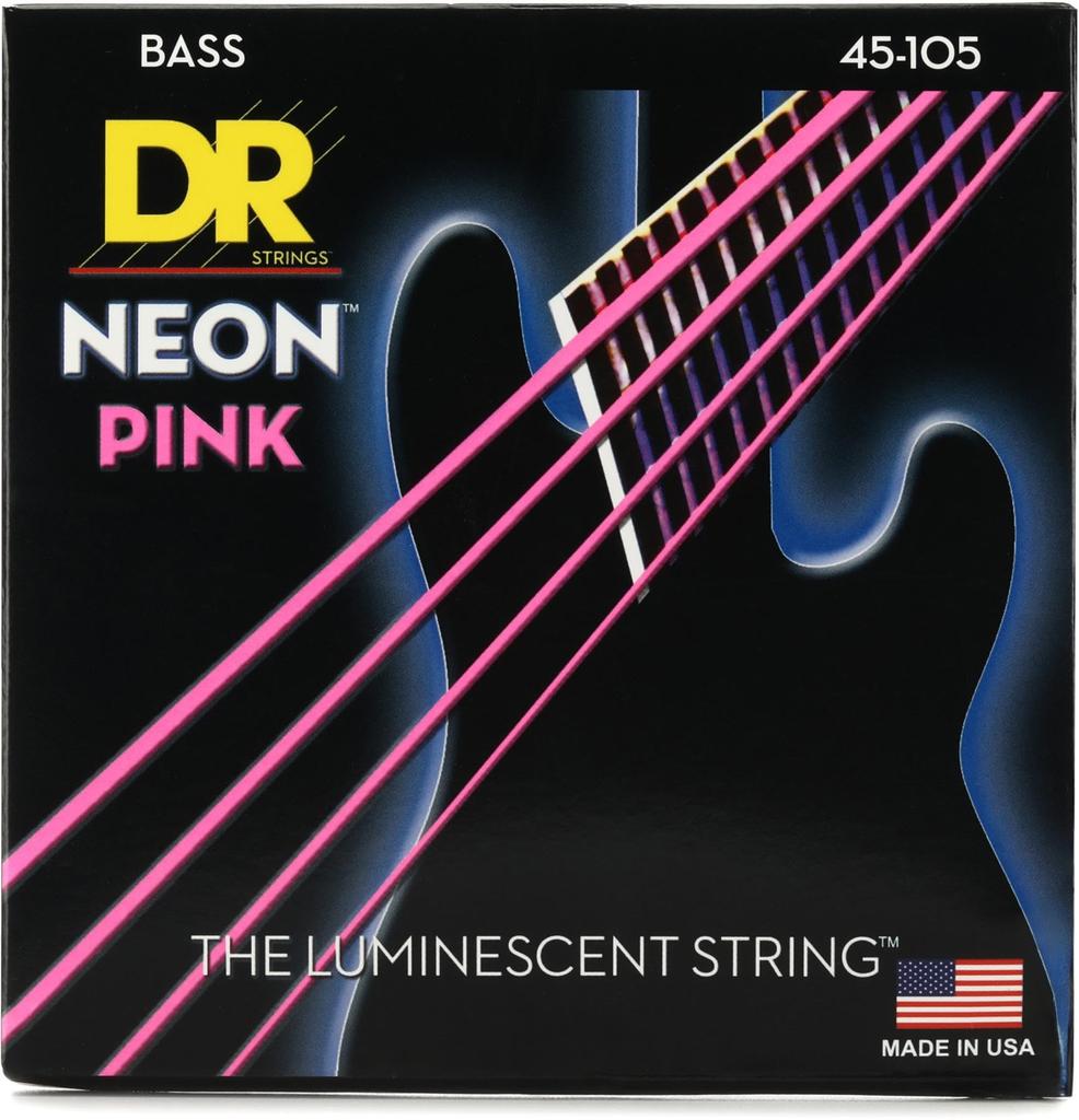 DR NEON NPB-45 Pink Coated Bass Strings, .045-.105