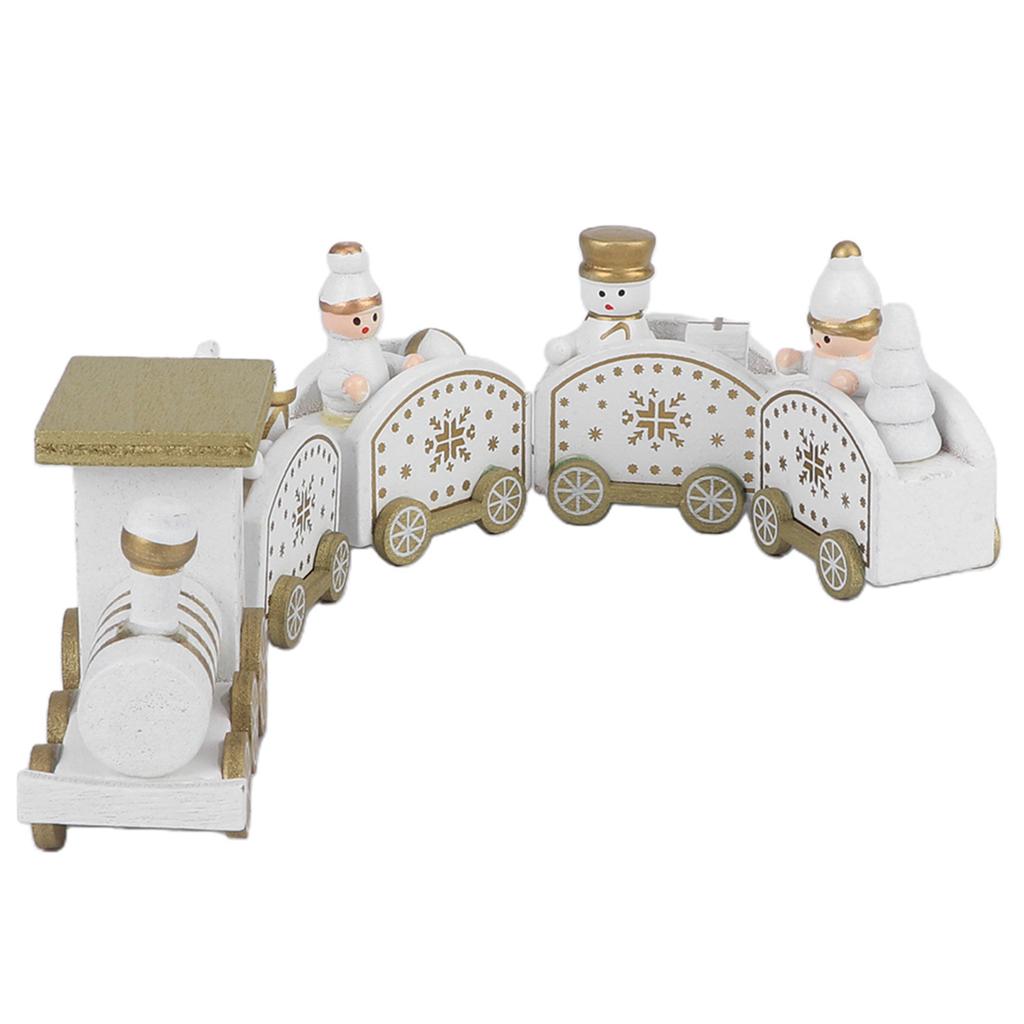 Wooden Santa Trains Toy Cartoon Children Kid Christmas Gift Showcase DecorationWhite