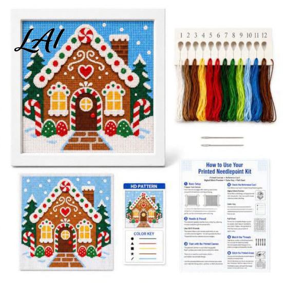 Christmas Stocking Embroidery DIY Needlepoint Kit Santa Snowman Stitch Holiday Cross Elk Patterns Theme Beginners Needlework Craft Kit for