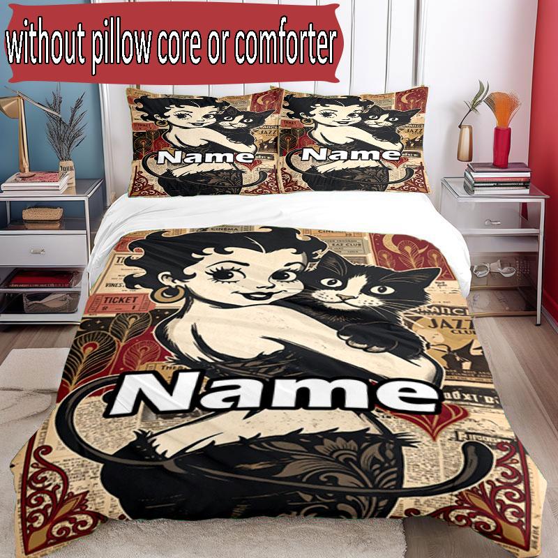 3pcs Duvet Cover Set (1*Duvet Cover + 2*Pillowcase, Without Core), Custom Name Betty Boop Pattern Bedding Set, Home Bedroom Decor Gift