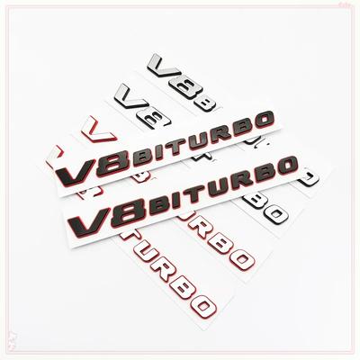 New Color Blocking Letter V8 BITURBO Emblem for Mercedes Benz AMG Car Styling Fender Sticker Chrome Black Red Accessories