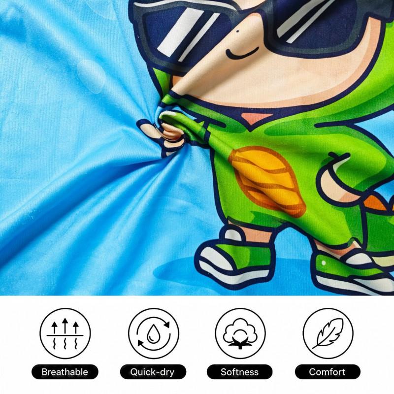Kids Dinosaur Hooded Beach Towel With Sunglasses Print - Quick Dry Microfiber Bath Swim Wrap Pool Shower