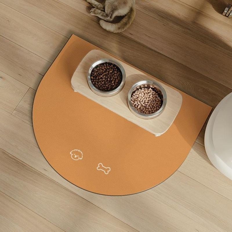 Minimalist PU Leather Pet Feeding Mat Waterproof Easy‑Wipe Non‑Slip Simple Cartoon Mat For Cat Dog Feeding Area