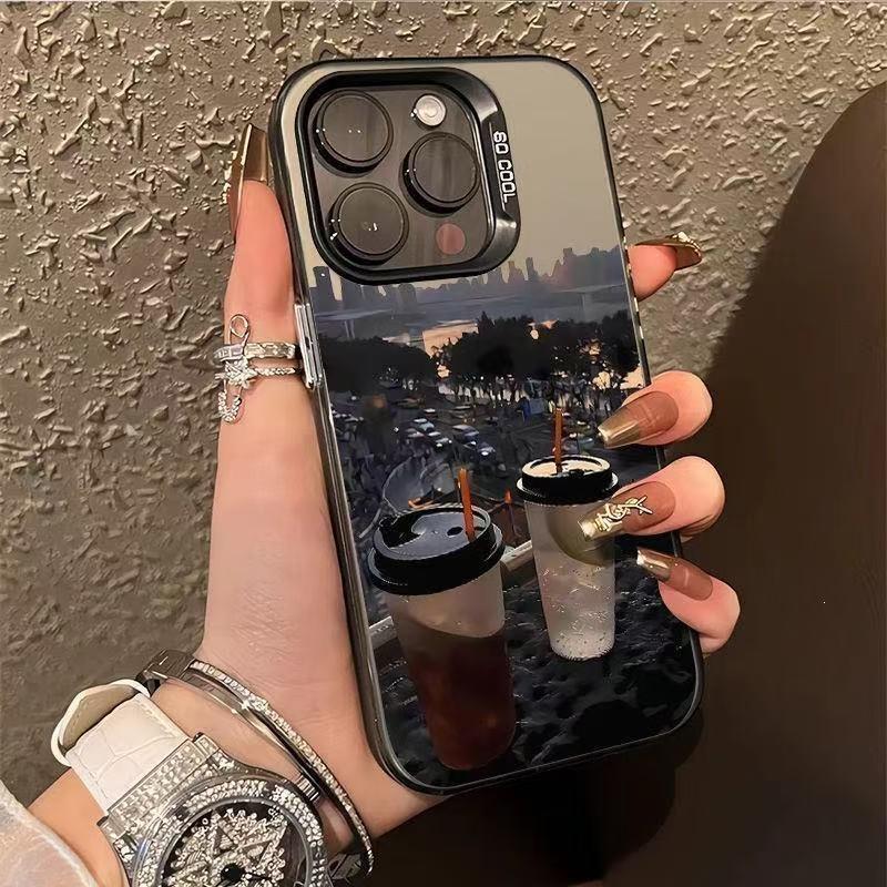 City Scenery Milk Tea Compatible iPhone 17 Pro Max Phone Case for iPhone 16/15/14/13, 12-inch Silver, Hard
