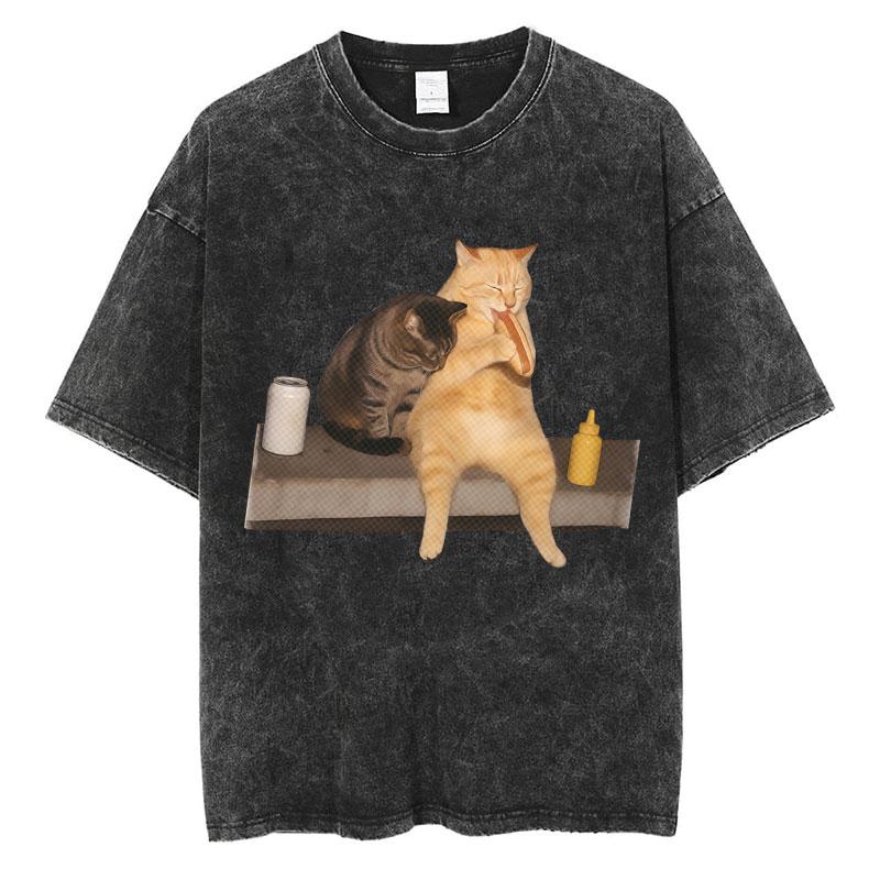 Wash I Survived Todays Tummy Ache Funny Cat Meme T Shirt Men Women Personality Fashion Tshirt Cotton Casual Oversized T Shirts