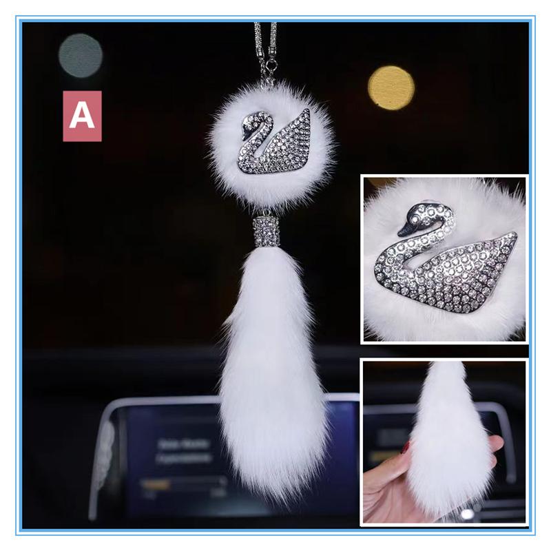 Автомобильный кулон, модный, алмазный, хрустальный, меховой шар, лебедь, элемент декора, автомобильное зеркало заднего вида, подвесные украшения для автомобиля, аксессуары
