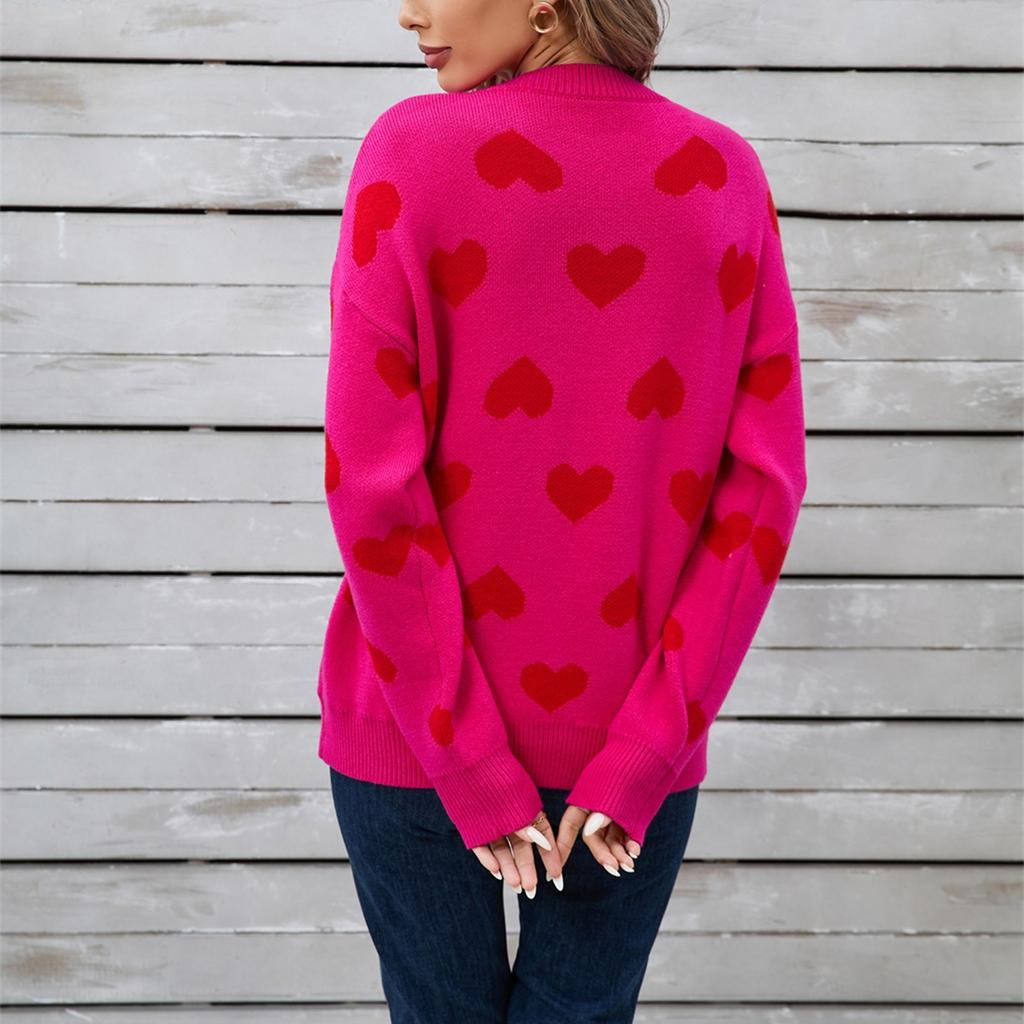 Women's Loose Casual Fashion Round Neck Heart Sweater Knitted Bottoming Shirt Sweater