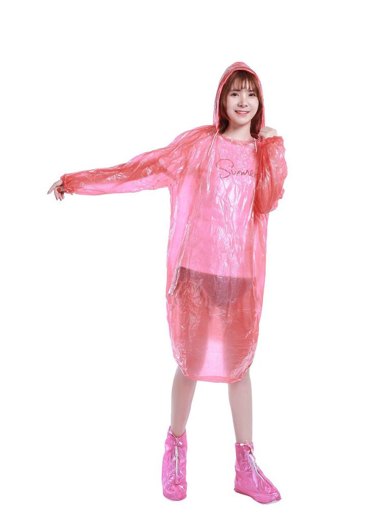 Детский и взрослый утолщенный удлиненный дождевик-пончо из ПЭ с бахилами