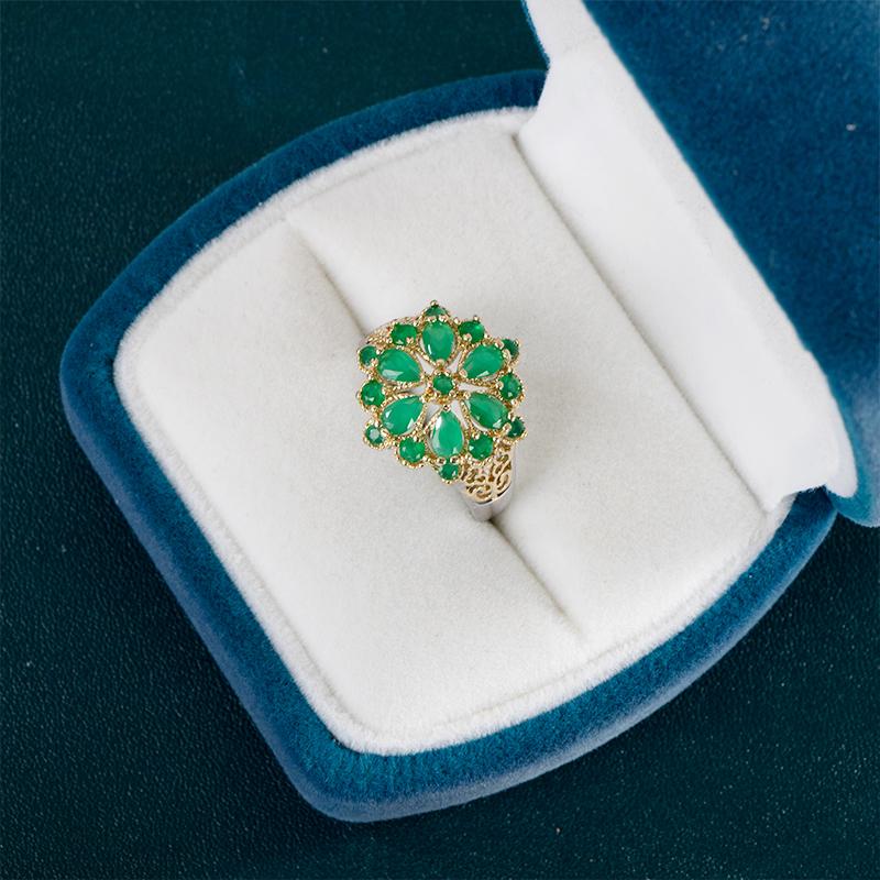 Bella Box Luxury Emerald Two Tone Electroplated Flower Ring Shape Lady Dance Party Rings Statement Jewelry For Women