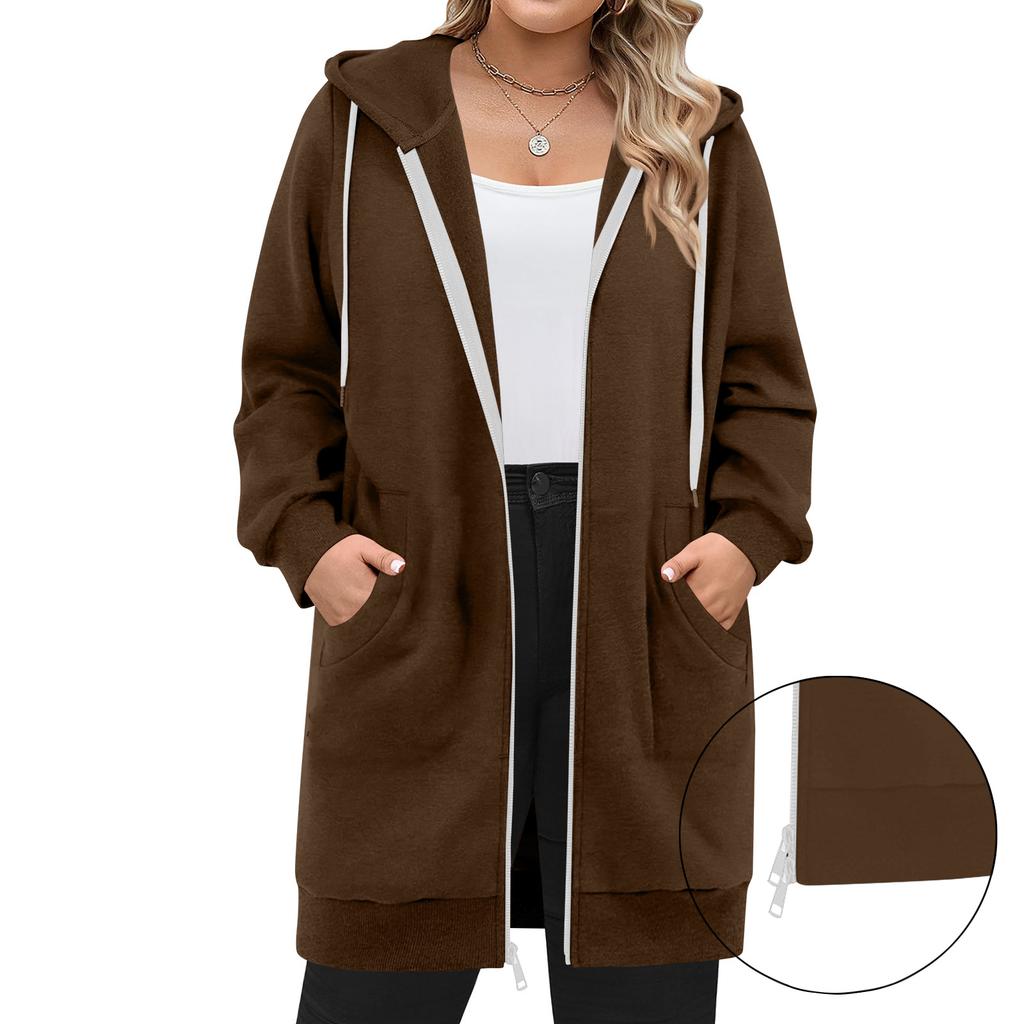 Women's Zip Up Hoodies Long Sleeve Long Tunic Sweatshirts Oversized Fleece Casual Fall Jacket Coat With Pocket