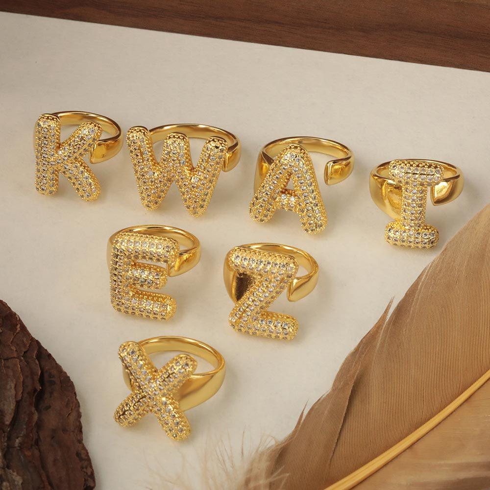 26 Letter Open-Ended Zircon Ring INS Minimalist Series Gift For Friends