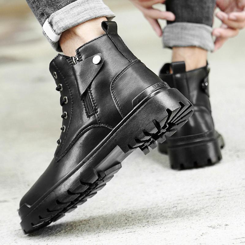 Новые осенне-зимние мужские ботинки с боковой молнией из натуральной кожи, теплые плюшевые мотоциклетные ботильоны, повседневная кожаная обувь