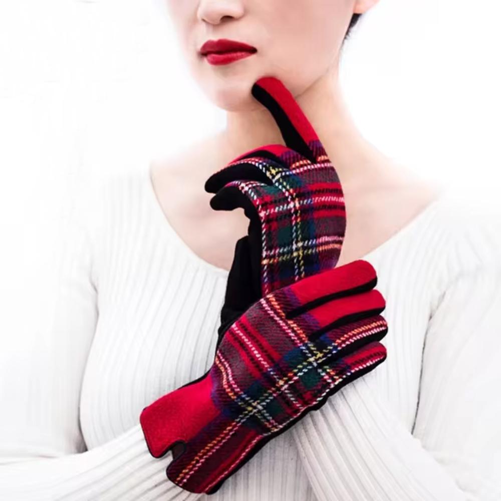 Velvet Plaid Gloves Gothic Lolita Touch Screen Gloves Fashion Wool gloves for Women