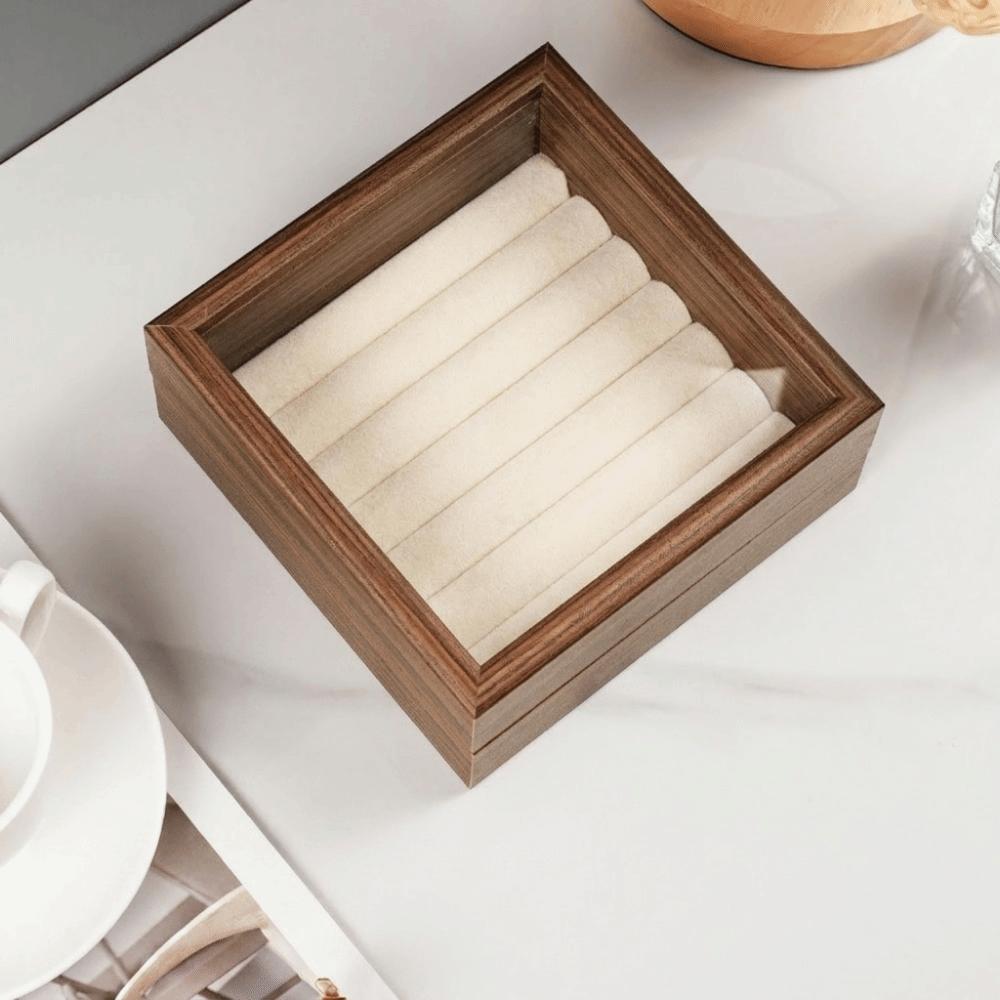 Glass Lid Jewelry Organizer Velvet Interior Ring Display Holder Gift Wood Jewelry Box Home Use