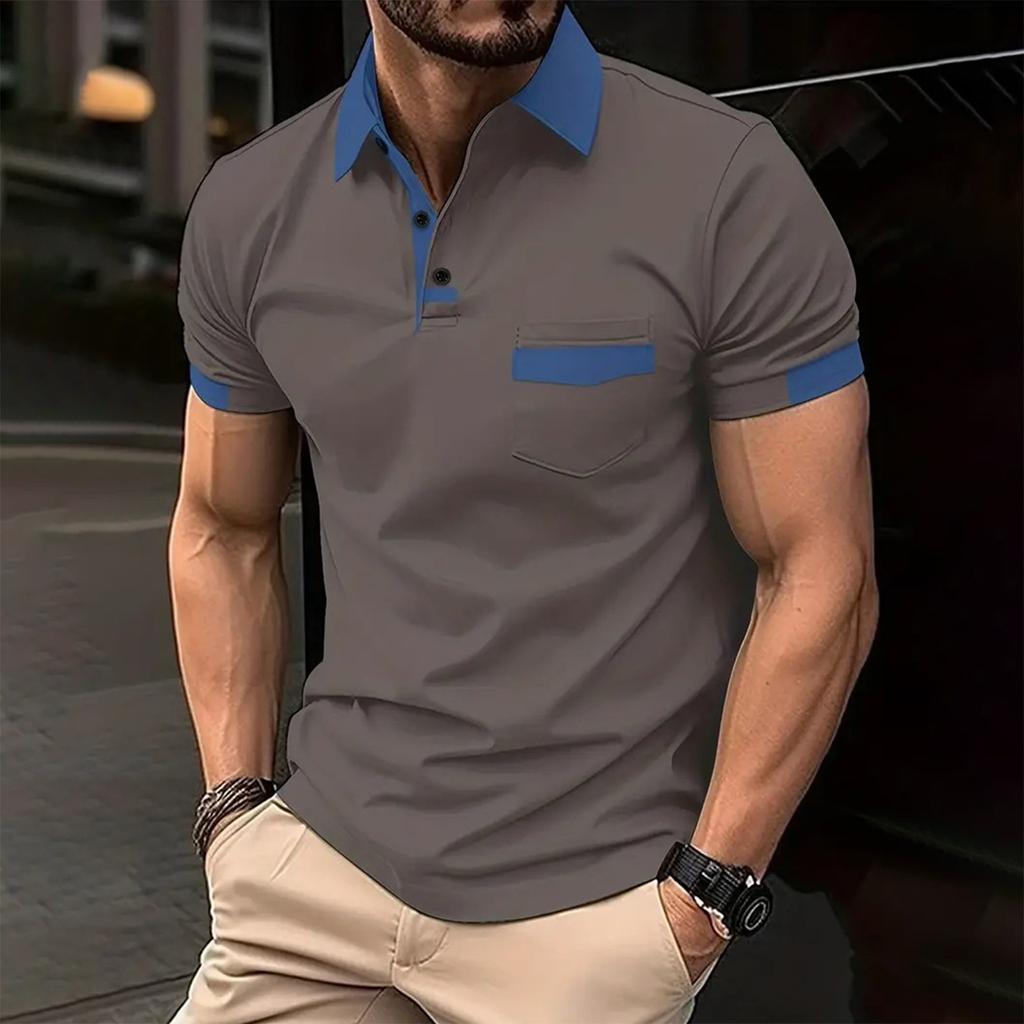 Мужская футболка с короткими рукавами и воротником-лацканами, повседневный топ с круглым вырезом