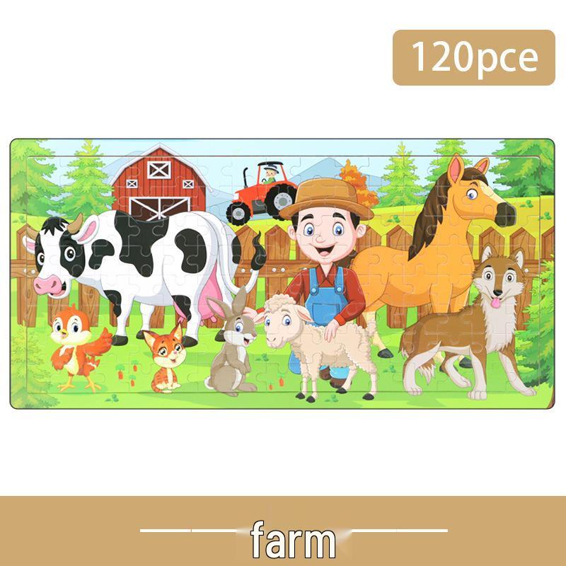 Деревянная доска-пазл с мультяшными животными - Игрушка из 30, 60, 98, 120 деталей для раннего детского образования