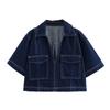 Летний джинсовый комплект 2024 г.: Рубашка с коротким рукавом и двубортная юбка-брюки