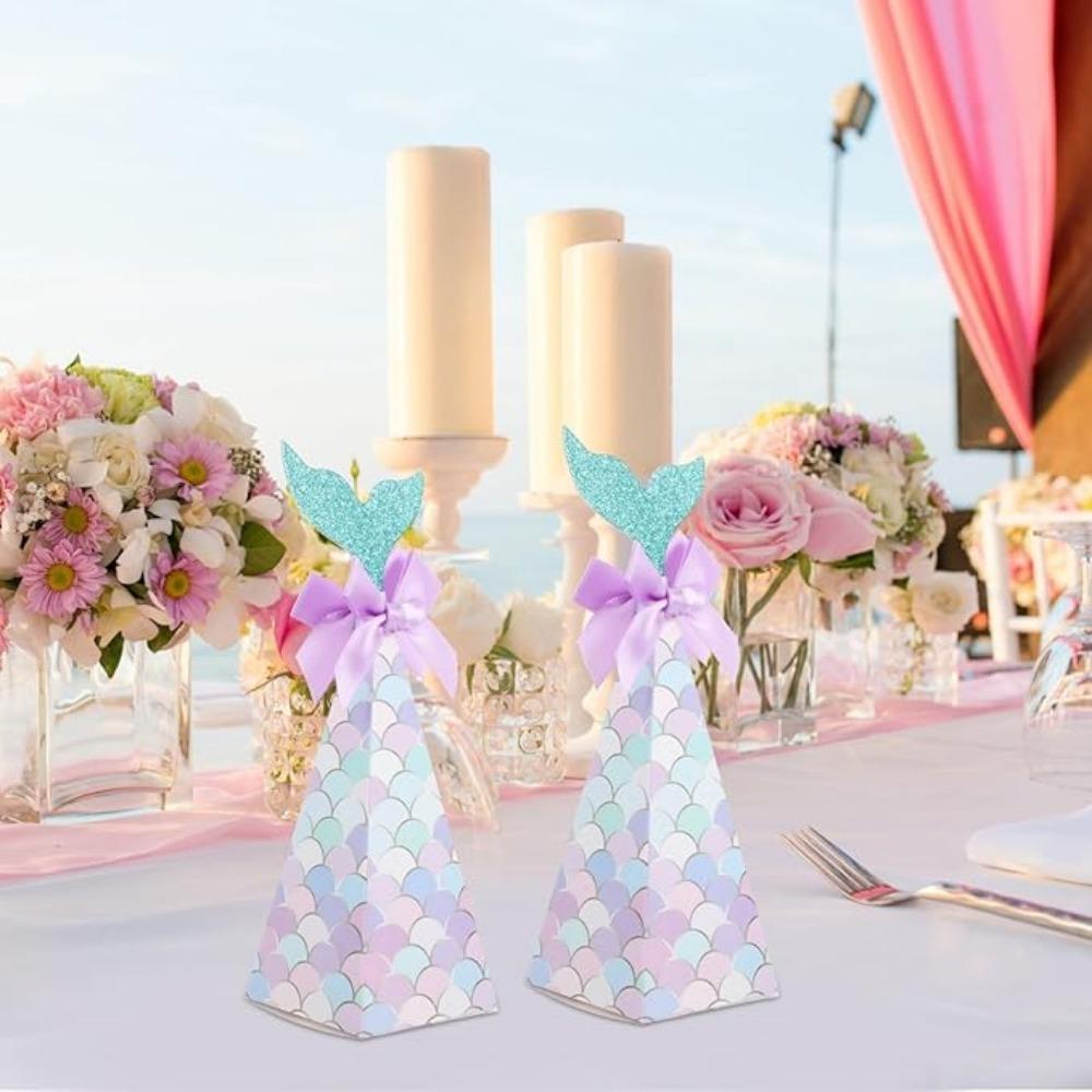 10pcs Mermaid Party Boxes Favors Mermaid Gift Bags with Thank You Stickers for Kids Birthday Baby Shower Under The Sea Mermaid Party Decorations
