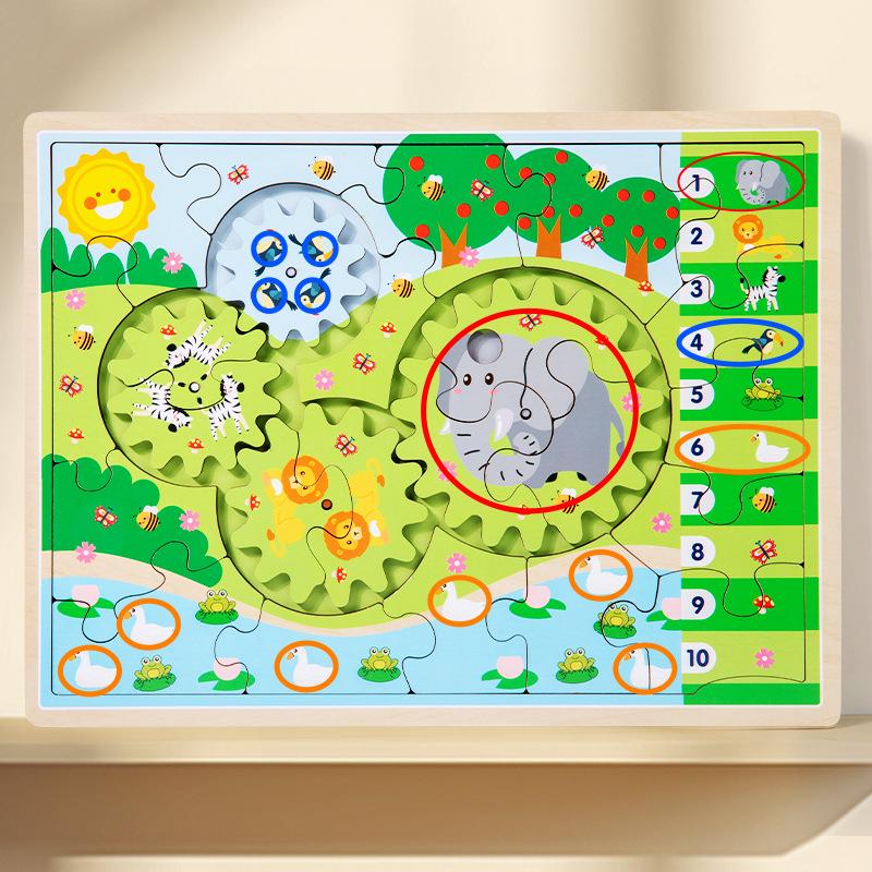 Детский деревянный пазл с шестеренками для развития координации рук и глаз и когнитивных способностей животных