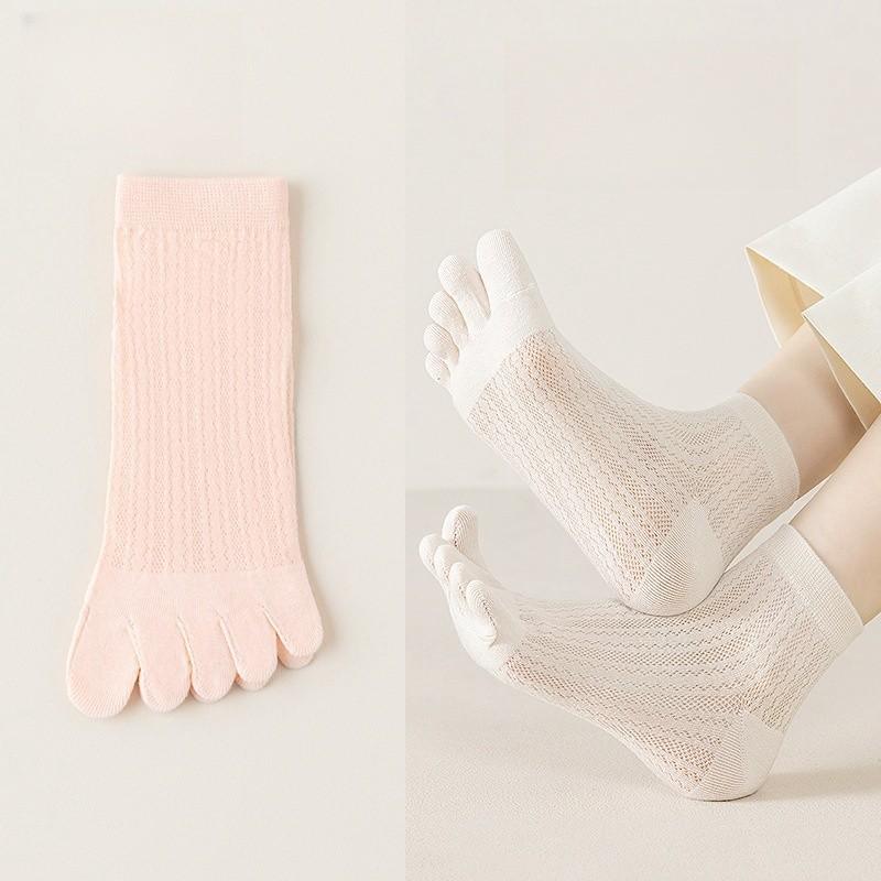 Five Finger Socks Summer Thin Cut Hollow Mesh Toe Socks Breathable and Sweat Absorbing Women's Short Tube Cotton Socks Spring and Autumn