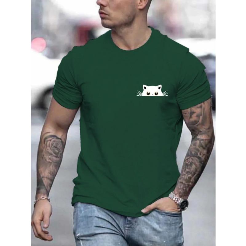 Футболка с принтом «Кошка» для мужчин, повседневная, с круглым вырезом, коротким рукавом, модные летние футболки, топы, обычные футболки больших размеров, футболки для мужчин