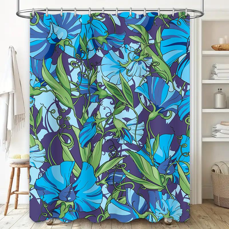 Blue Green Floral Shower Curtain Modern Home Decor in Vivid Colors for Bathroom Decoration (80 characters)