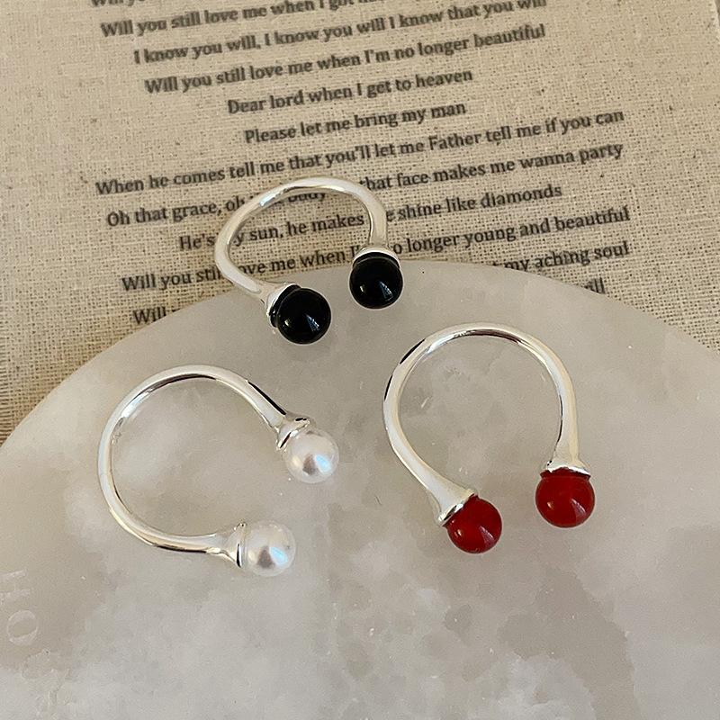 Niche Design Agate Pearl U-Shaped Open Ring Women'S Light Luxury Elegant Personality Fashion Versatile Ring Ring