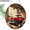 2D Flat Aluminum Vintage Car Garage Round Metal Sign, Classic Red Car with "07" Number Sign for Front Door, Pre-Drilled Holes for Easy Hanging