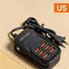 Быстрозарядное устройство 6-портовое USB-адаптер питания 3 USB 3 PD Зарядная розетка С кабелем Type C для Android-смартфонов