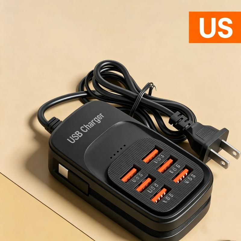 Быстрозарядное устройство 6-портовое USB-адаптер питания 3 USB 3 PD Зарядная розетка С кабелем Type C для Android-смартфонов