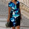 Summer Fashion V-neck Dress Ladies Short Sleeve A Group of Dancing Butterflies Printed Dress Loose Casual Dress for Women
