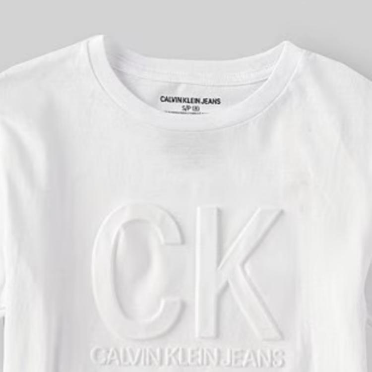 Calvin Klein Пуловер с круглым вырезом, однотонная удобная футболка с коротким рукавом, унисекс, белый 35F64222-10