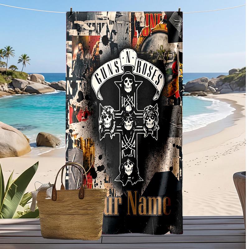 Guns N’ Roses Custom Beach Towel, Print Your Name Text Lightweight Absorbent Towel for Swimming Travel