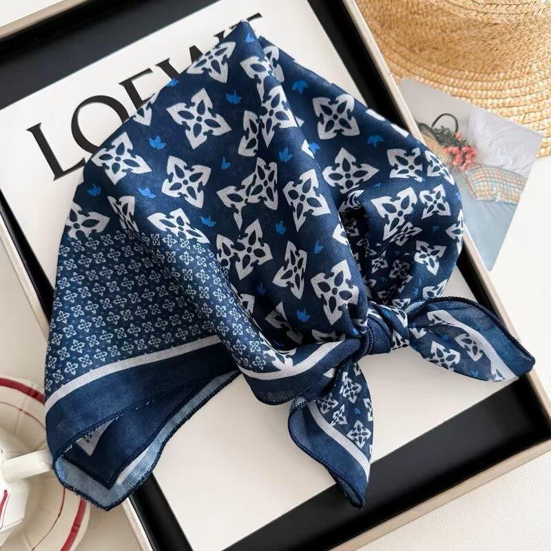 French polka dot hair accessories flower cotton and linen silk scarf square scarf high-end sunscreen neck scarf headscarf scarf