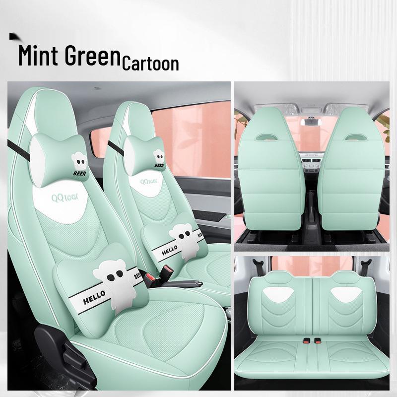QQ Ice Cream Car Seat Cushion: Full Coverage Cartoon Leather Seat Cover for All Seasons