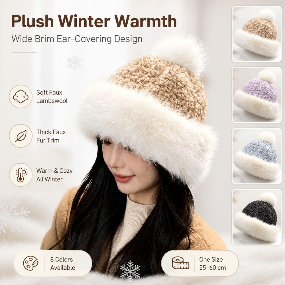 Faux Lambswool Plush Winter Hat Ear Covering Pom Pom Hat Gifts Mongolian Hat Cold Weather Wear