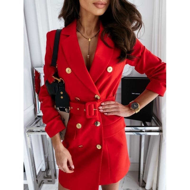 Tooxika женский осенне-зимний новый двубортный костюм средней длины с длинными рукавами и поясом